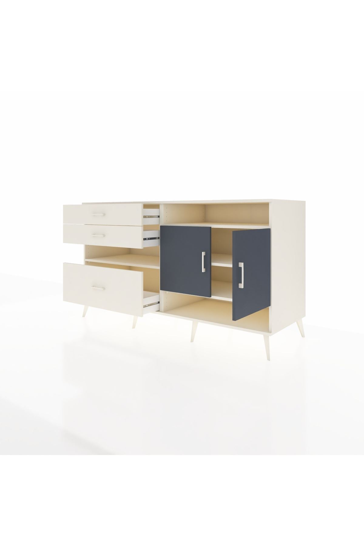 Kronos Konsol 4 Raflı 3 Çekmeceli 2 Kapaklı 176x59x99 Aytaşı-Antrasit/Aytaşı