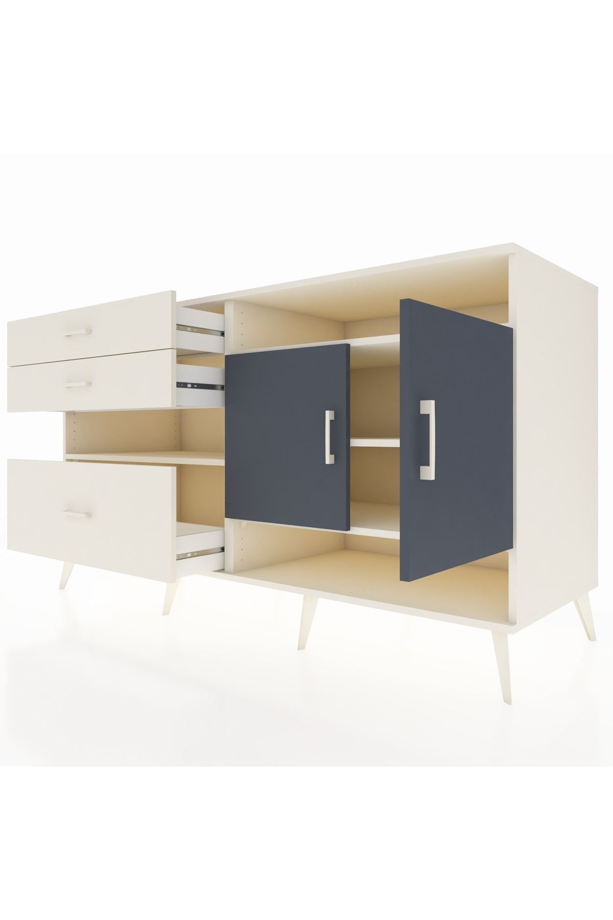 Kronos Konsol 4 Raflı 3 Çekmeceli 2 Kapaklı 176x59x99 Aytaşı-Antrasit/Aytaşı