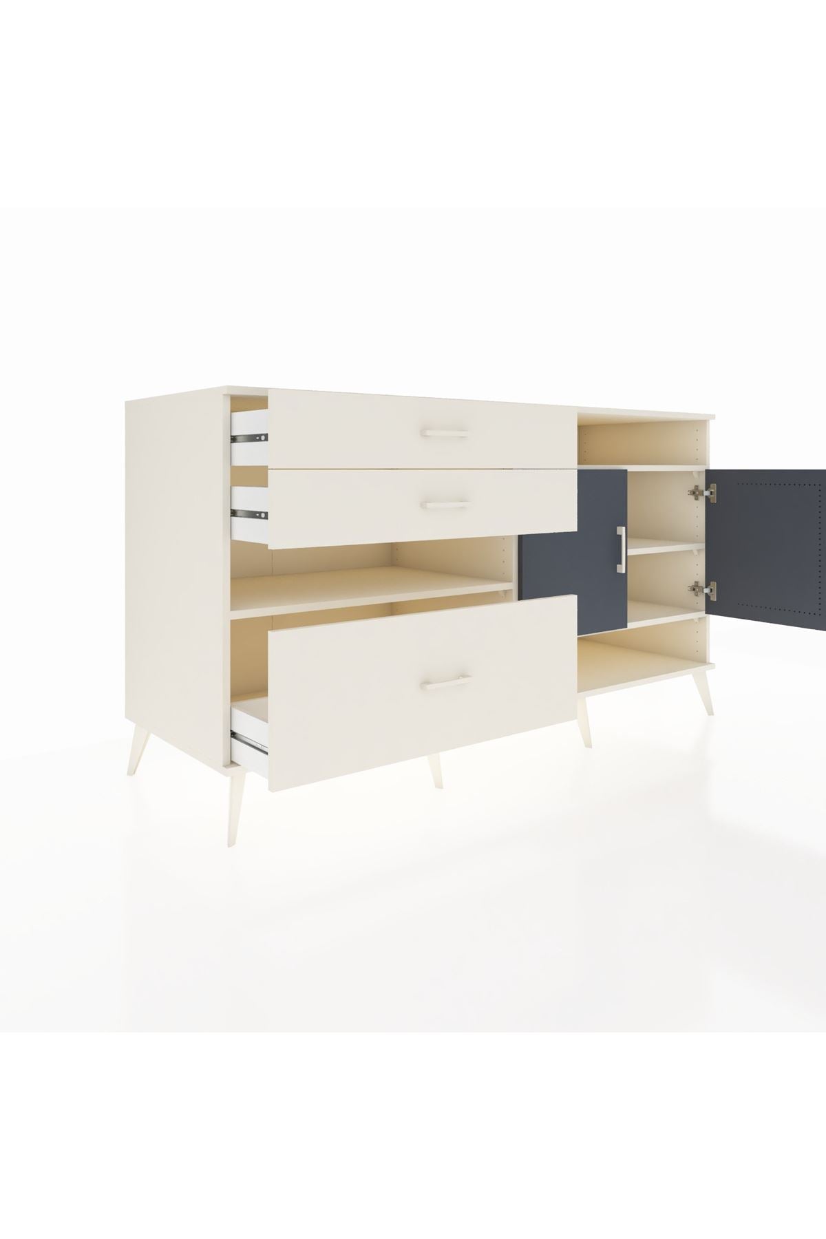 Kronos Konsol 4 Raflı 3 Çekmeceli 2 Kapaklı 176x59x99 Aytaşı-Antrasit/Aytaşı