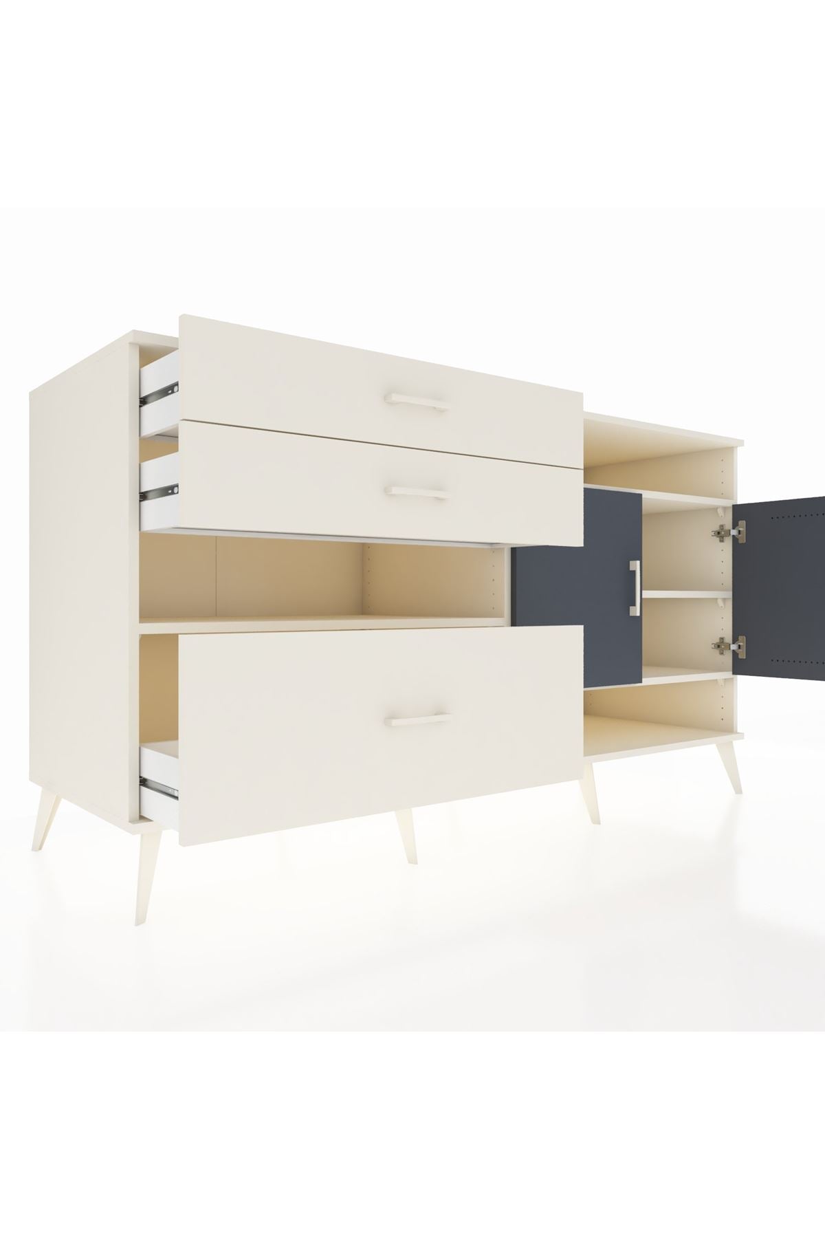 Kronos Konsol 4 Raflı 3 Çekmeceli 2 Kapaklı 176x59x99 Aytaşı-Antrasit/Aytaşı