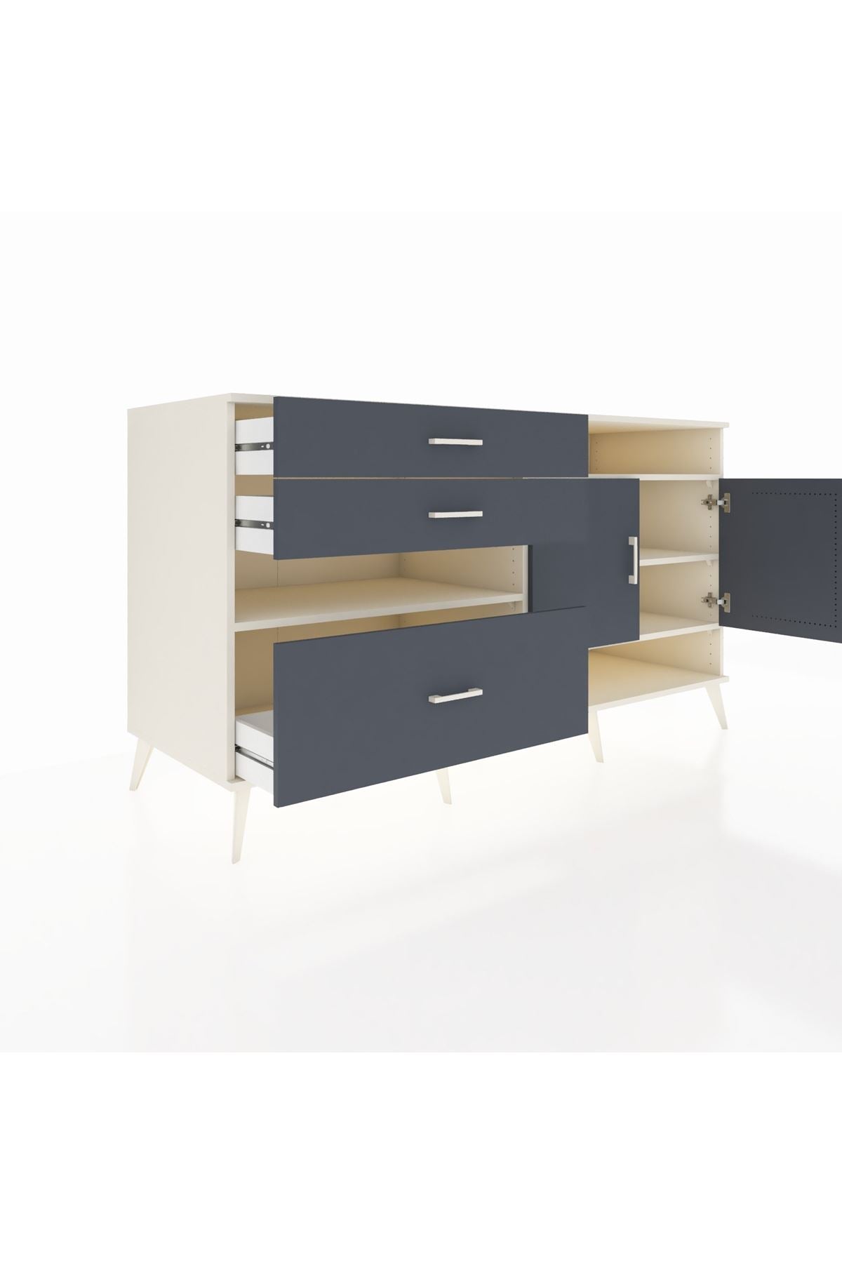 Kronos Konsol 4 Raflı 3 Çekmeceli 2 Kapaklı 176x59x99 Aytaşı-Antrasit