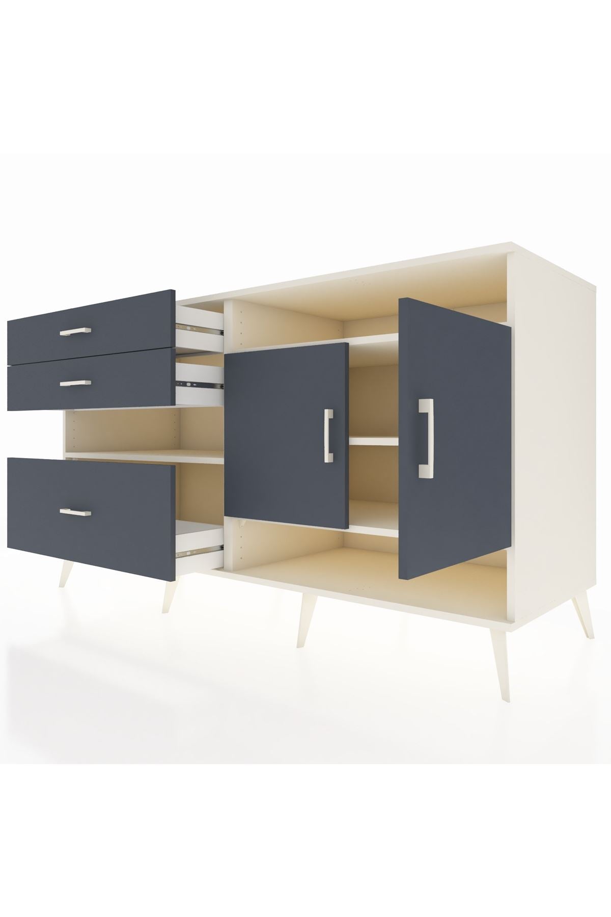 Kronos Konsol 4 Raflı 3 Çekmeceli 2 Kapaklı 176x59x99 Aytaşı-Antrasit