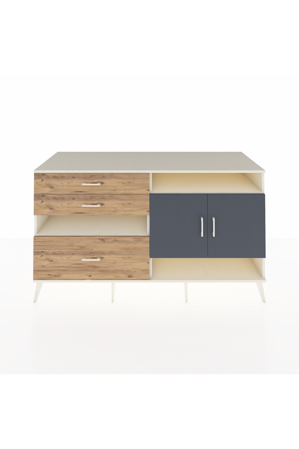 Kronos Konsol 4 Raflı 3 Çekmeceli 2 Kapaklı 176x59x99 Aytaşı-Antrasit/Çam