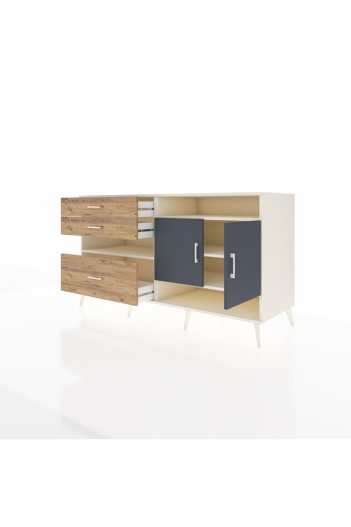 Kronos Konsol 4 Raflı 3 Çekmeceli 2 Kapaklı 176x59x99 Aytaşı-Antrasit/Çam