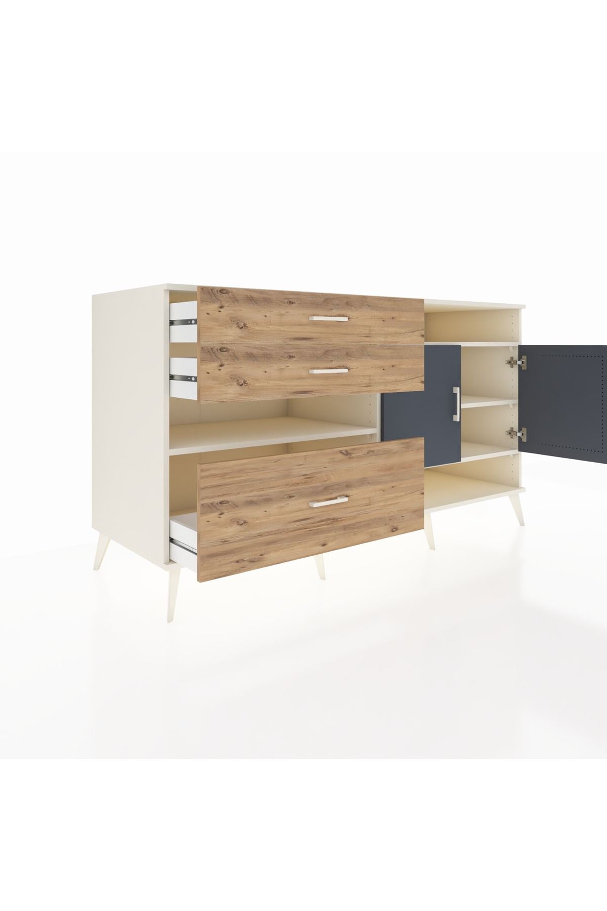 Kronos Konsol 4 Raflı 3 Çekmeceli 2 Kapaklı 176x59x99 Aytaşı-Antrasit/Çam