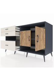 Kronos Konsol 4 Raflı 3 Çekmeceli 2 Kapaklı 176x59x99 Antrasit-Çam/Aytaşı