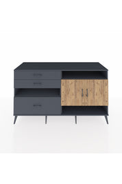 Kronos Konsol 4 Raflı 3 Çekmeceli 2 Kapaklı 176x59x99 Antrasit-Çam/Antrasit