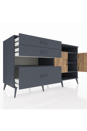 Kronos Konsol 4 Raflı 3 Çekmeceli 2 Kapaklı 176x59x99 Antrasit-Çam/Antrasit