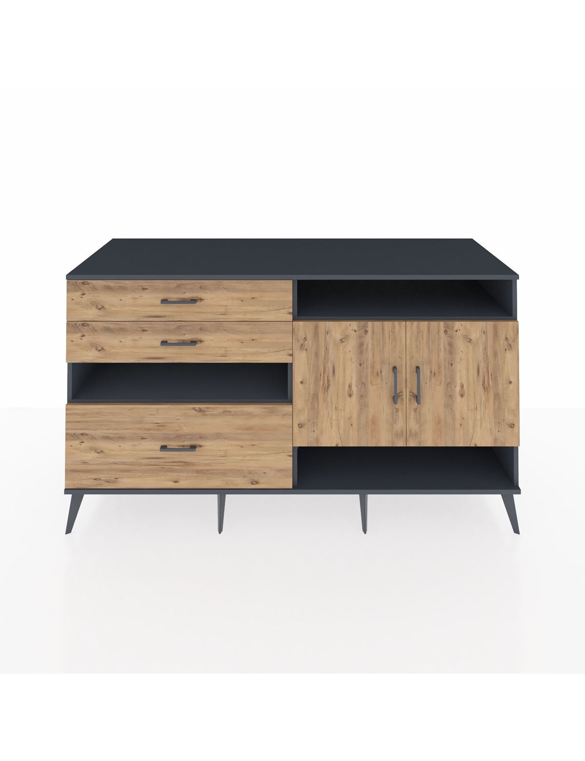 Kronos Konsol 4 Raflı 3 Çekmeceli 2 Kapaklı 176x59x99 Antrasit-Çam