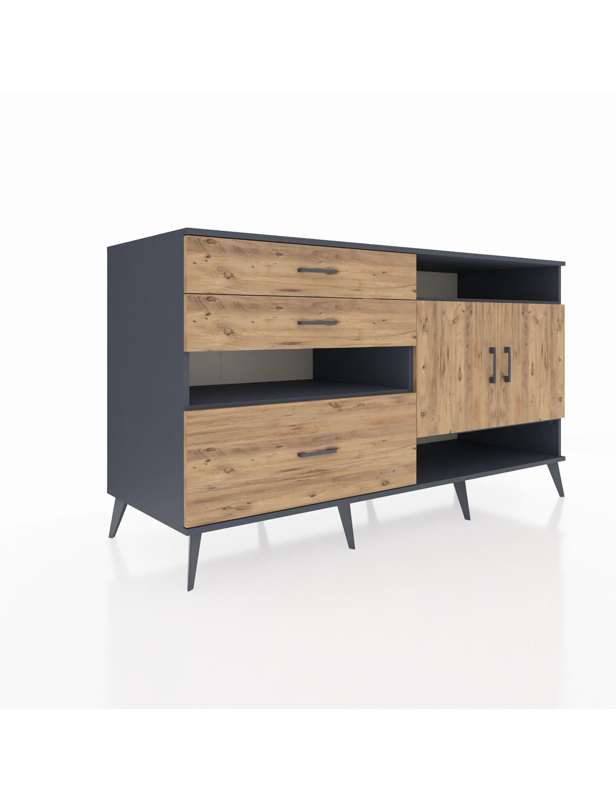 Kronos Konsol 4 Raflı 3 Çekmeceli 2 Kapaklı 176x59x99 Antrasit-Çam