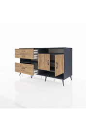 Kronos Konsol 4 Raflı 3 Çekmeceli 2 Kapaklı 176x59x99 Antrasit-Çam