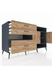 Kronos Konsol 4 Raflı 3 Çekmeceli 2 Kapaklı 176x59x99 Antrasit-Çam