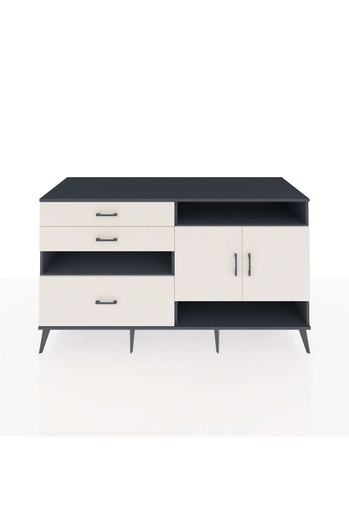 Kronos Konsol 4 Raflı 3 Çekmeceli 2 Kapaklı 176x59x99 Antrasit-Aytaşı