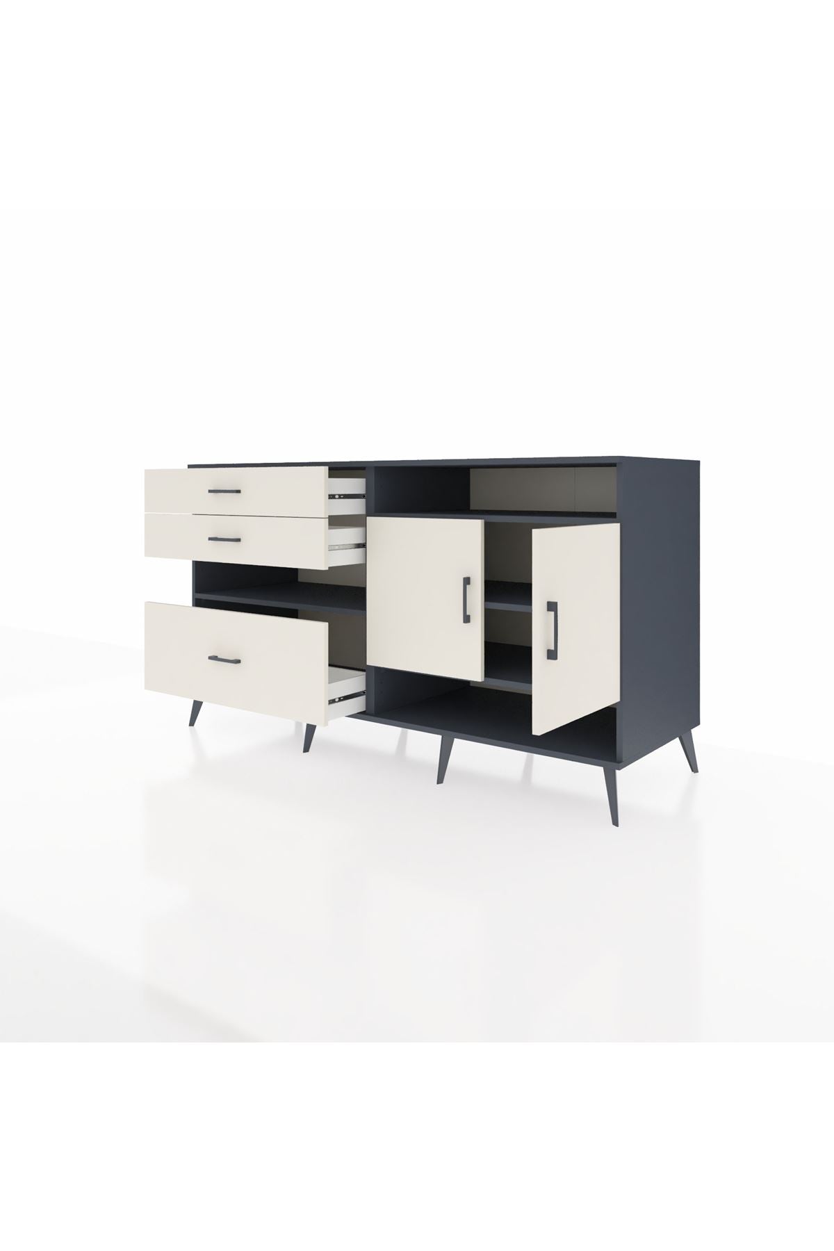 Kronos Konsol 4 Raflı 3 Çekmeceli 2 Kapaklı 176x59x99 Antrasit-Aytaşı