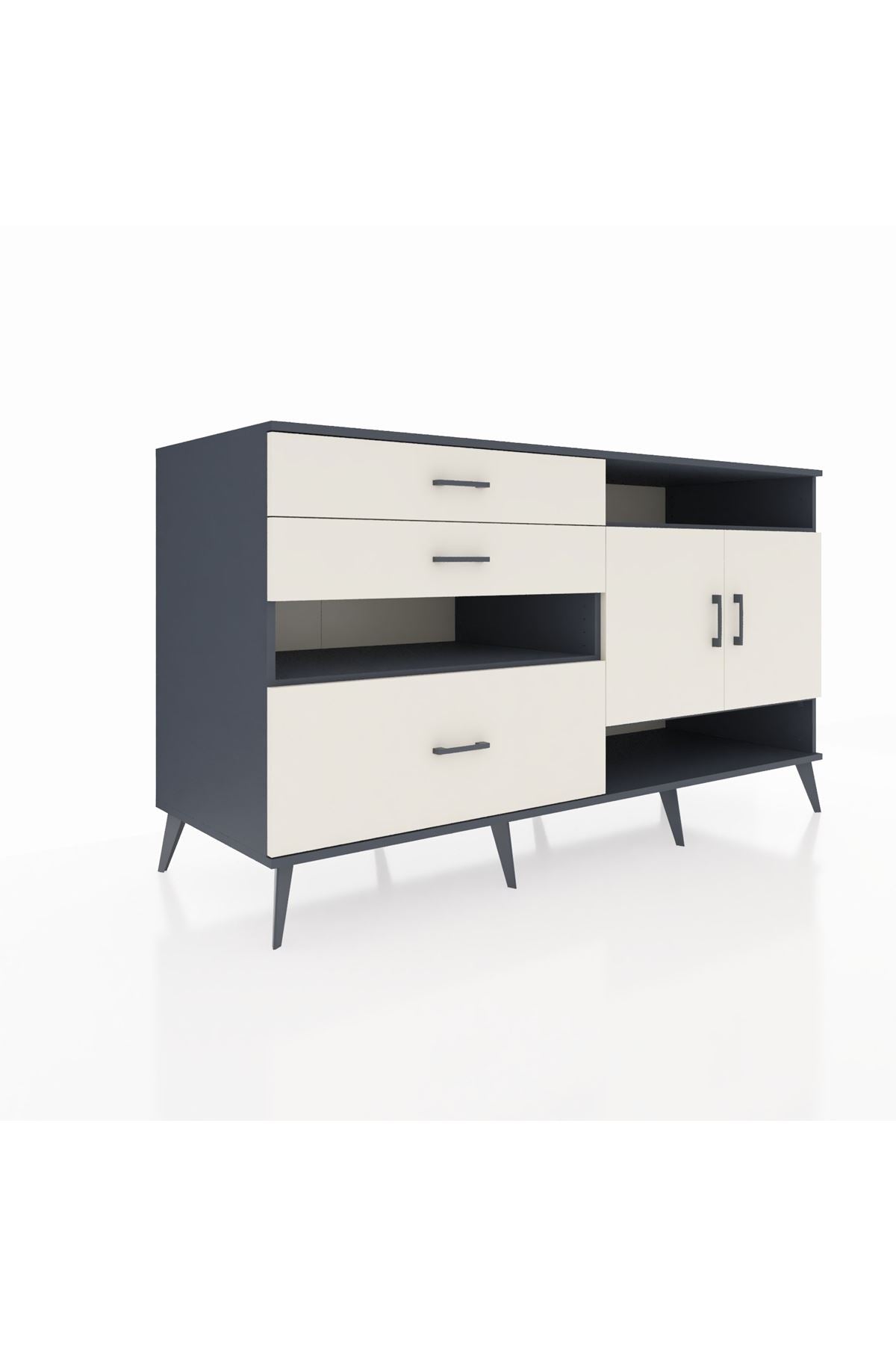 Kronos Konsol 4 Raflı 3 Çekmeceli 2 Kapaklı 176x59x99 Antrasit-Aytaşı