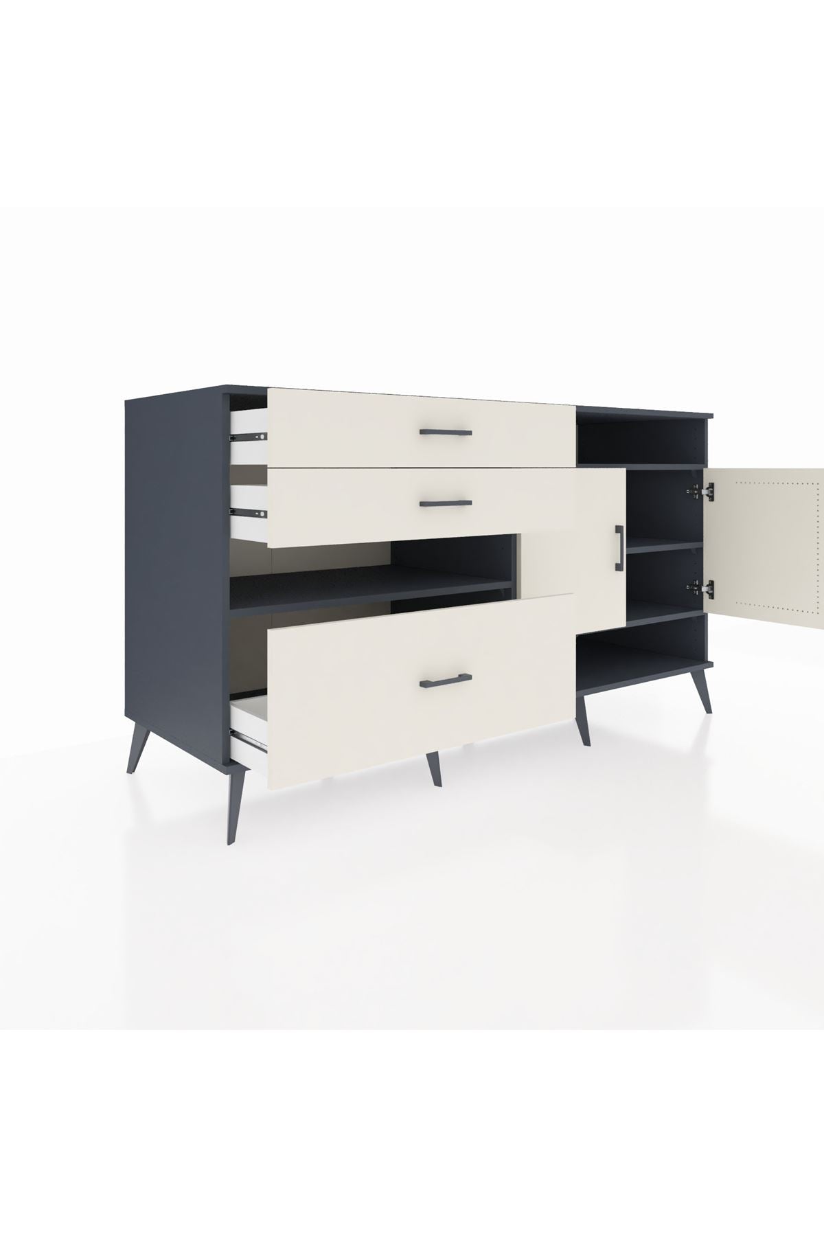 Kronos Konsol 4 Raflı 3 Çekmeceli 2 Kapaklı 176x59x99 Antrasit-Aytaşı