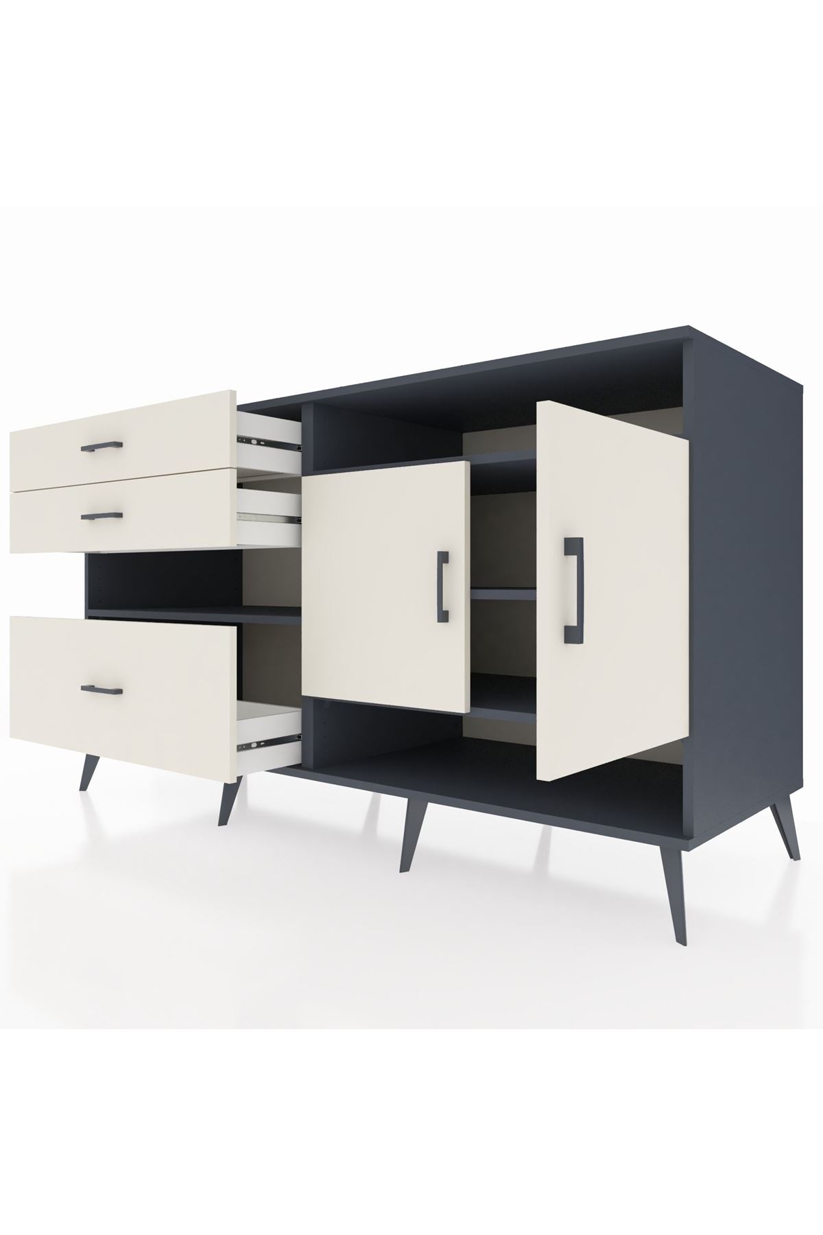 Kronos Konsol 4 Raflı 3 Çekmeceli 2 Kapaklı 176x59x99 Antrasit-Aytaşı