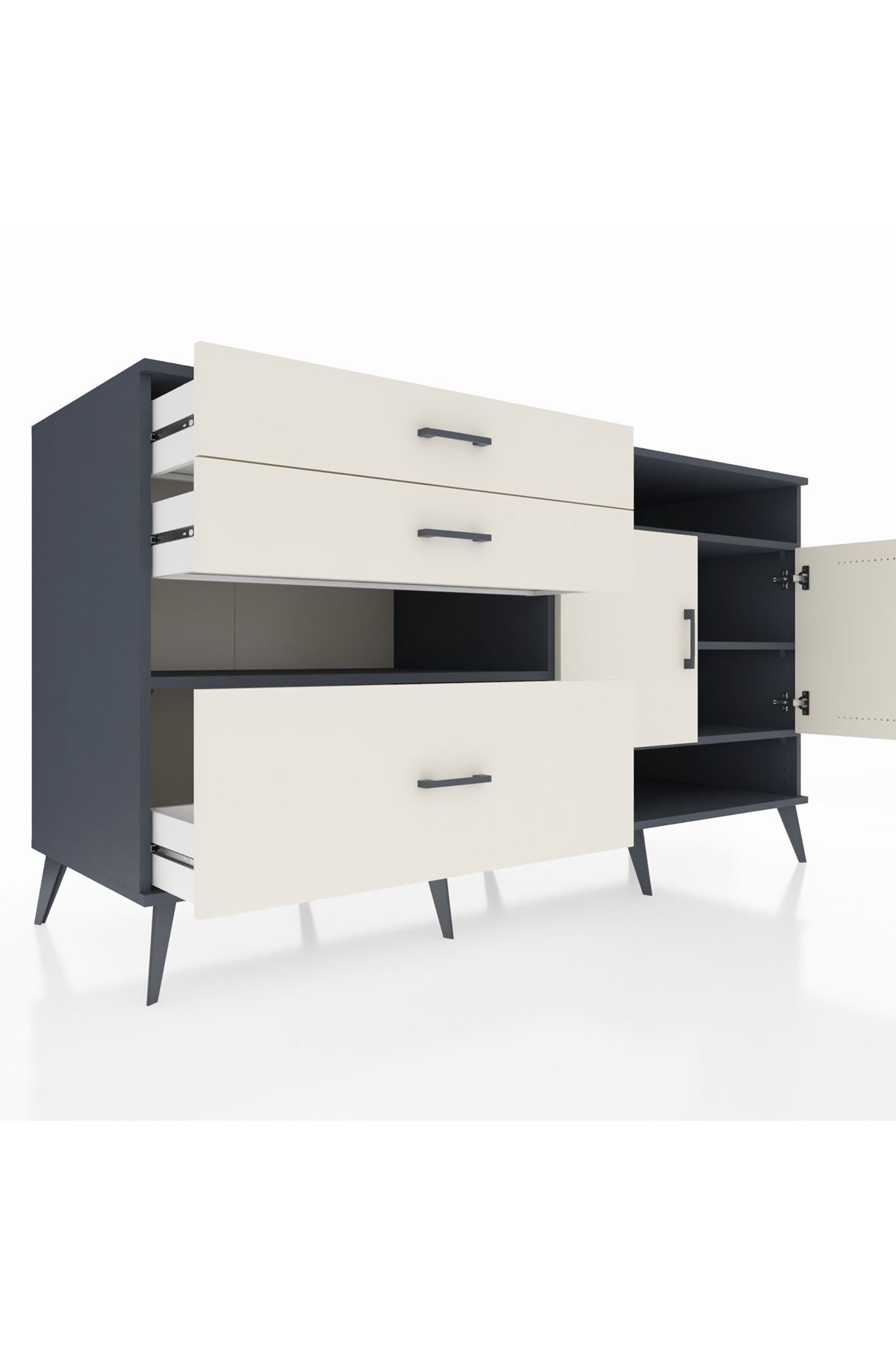 Kronos Konsol 4 Raflı 3 Çekmeceli 2 Kapaklı 176x59x99 Antrasit-Aytaşı