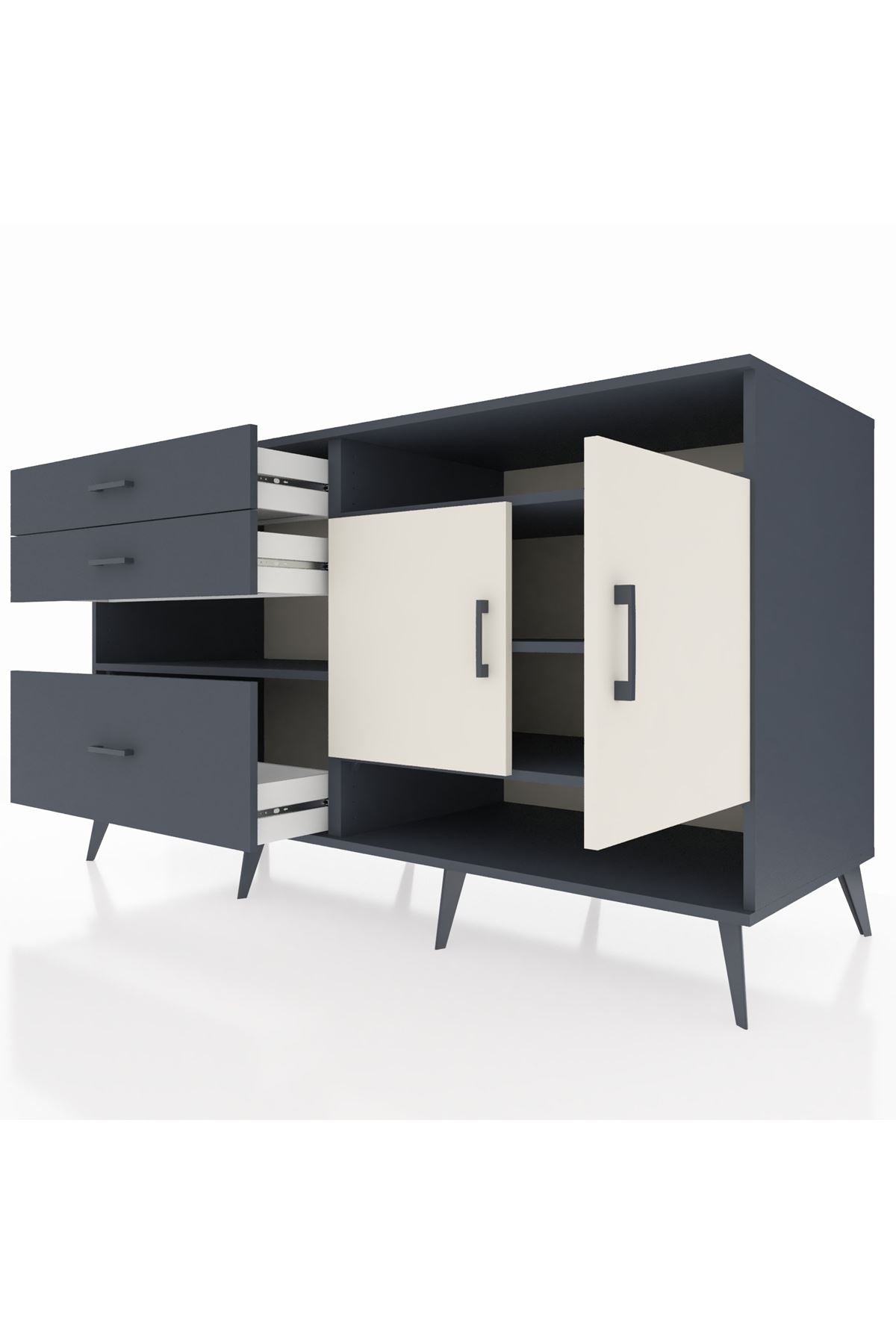 Kronos Konsol 4 Raflı 3 Çekmeceli 2 Kapaklı 176x59x99 Antrasit-Aytaşı/Antrasit