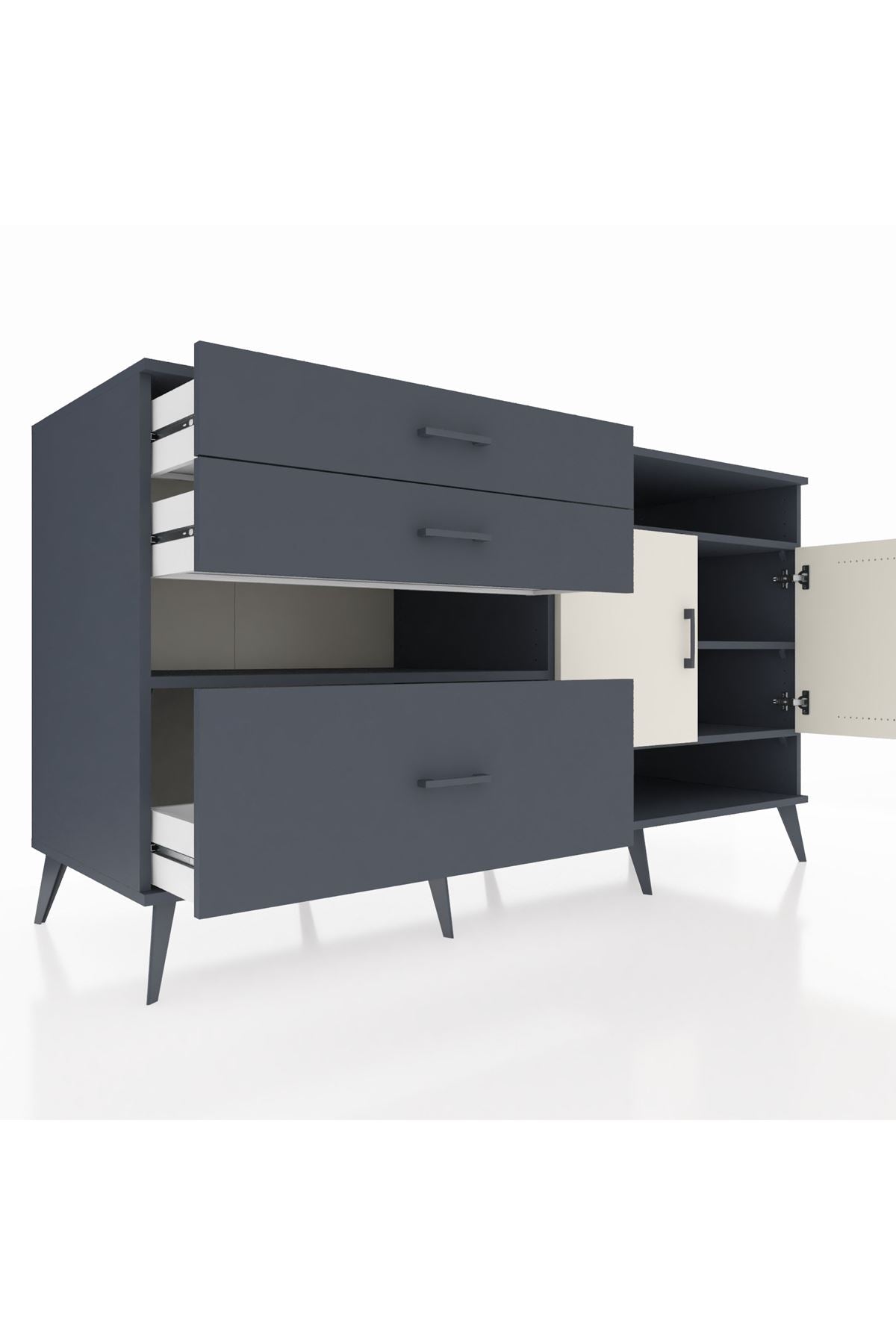 Kronos Konsol 4 Raflı 3 Çekmeceli 2 Kapaklı 176x59x99 Antrasit-Aytaşı/Antrasit