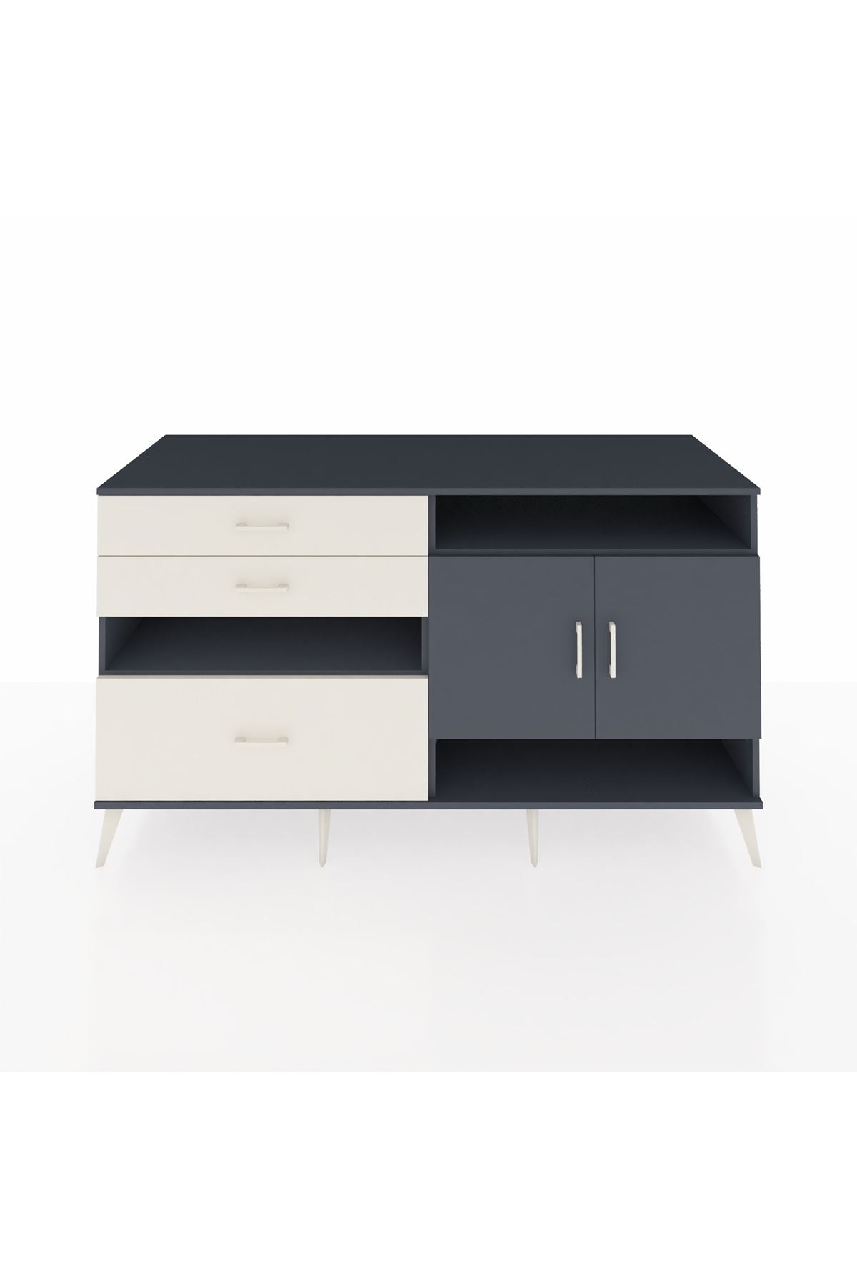 Kronos Konsol 4 Raflı 3 Çekmeceli 2 Kapaklı 176x59x99 Antrasit-Antrasit/Aytaşı