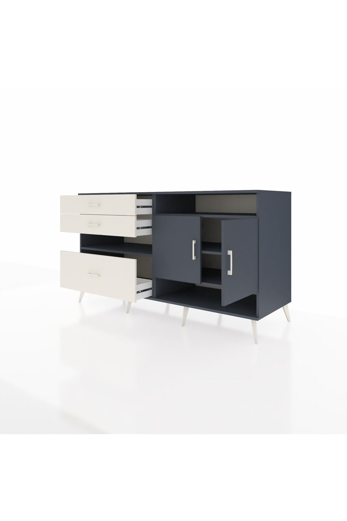 Kronos Konsol 4 Raflı 3 Çekmeceli 2 Kapaklı 176x59x99 Antrasit-Antrasit/Aytaşı