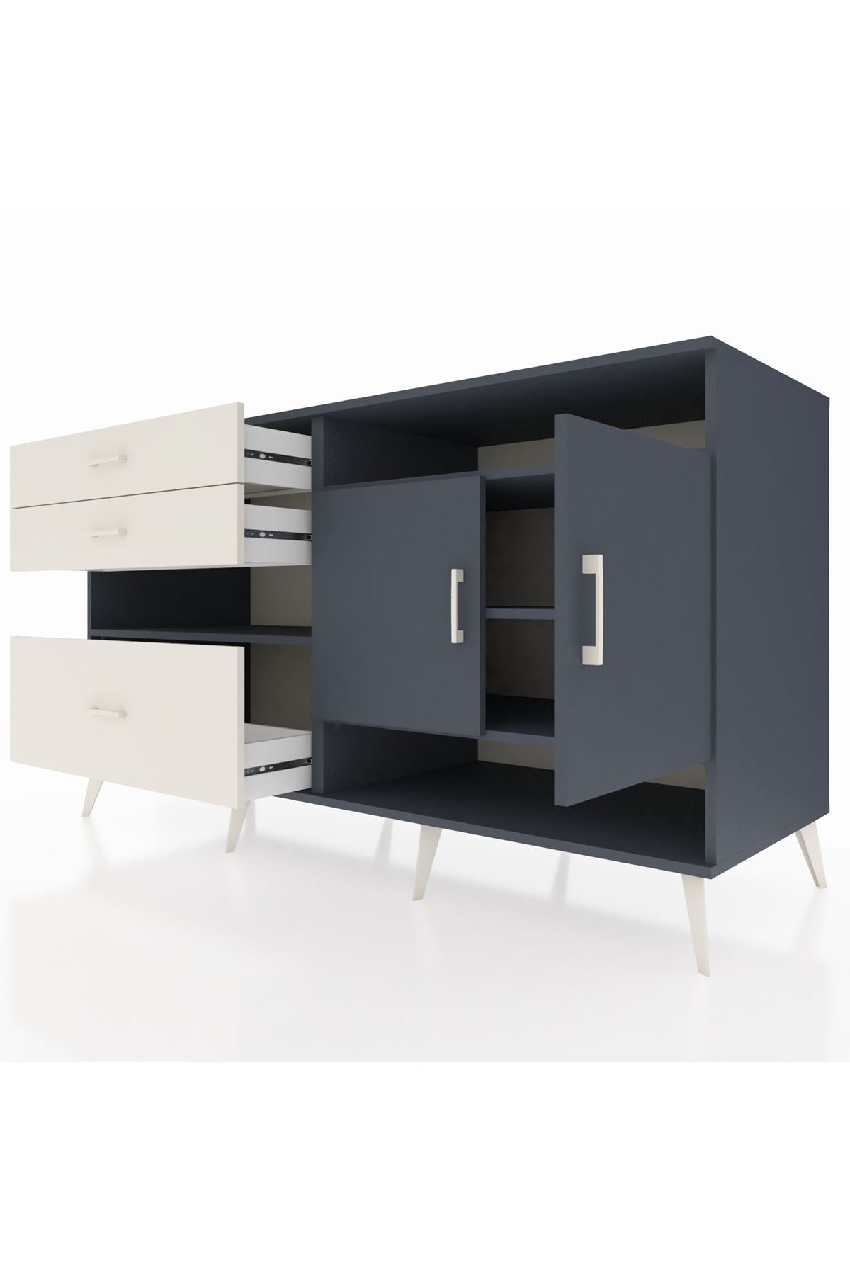 Kronos Konsol 4 Raflı 3 Çekmeceli 2 Kapaklı 176x59x99 Antrasit-Antrasit/Aytaşı