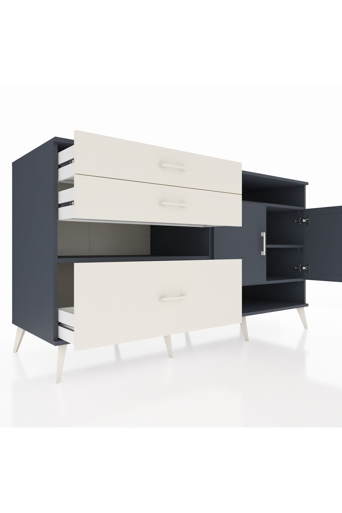 Kronos Konsol 4 Raflı 3 Çekmeceli 2 Kapaklı 176x59x99 Antrasit-Antrasit/Aytaşı