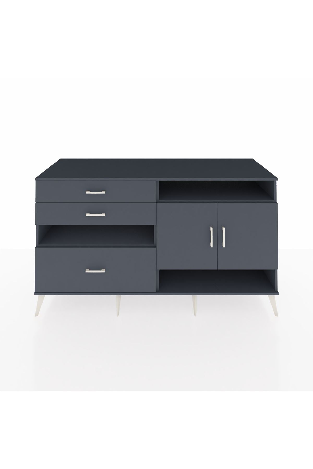 Kronos Konsol 4 Raflı 3 Çekmeceli 2 Kapaklı 176x59x99 Antrasit-Antrasit