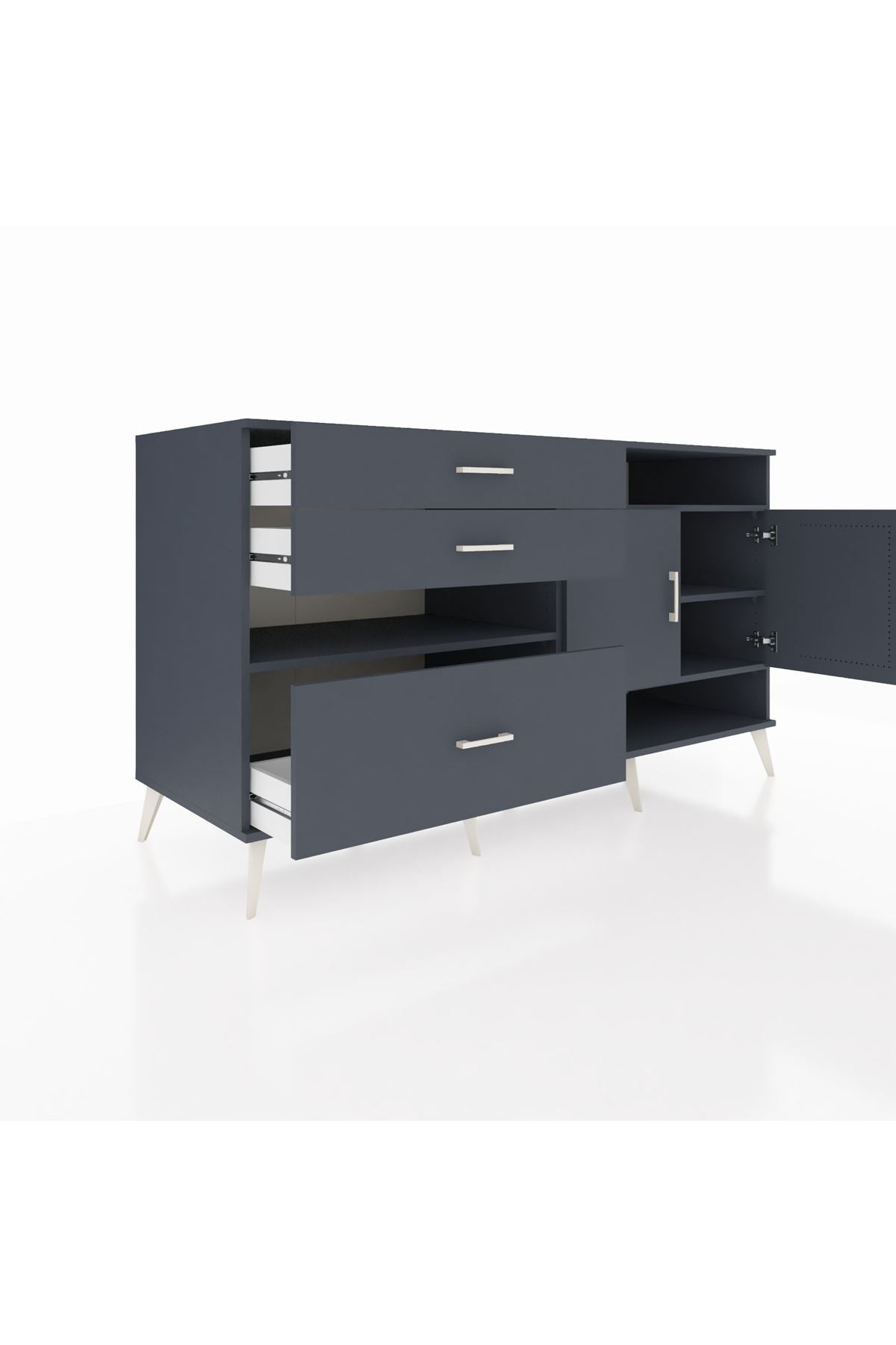 Kronos Konsol 4 Raflı 3 Çekmeceli 2 Kapaklı 176x59x99 Antrasit-Antrasit