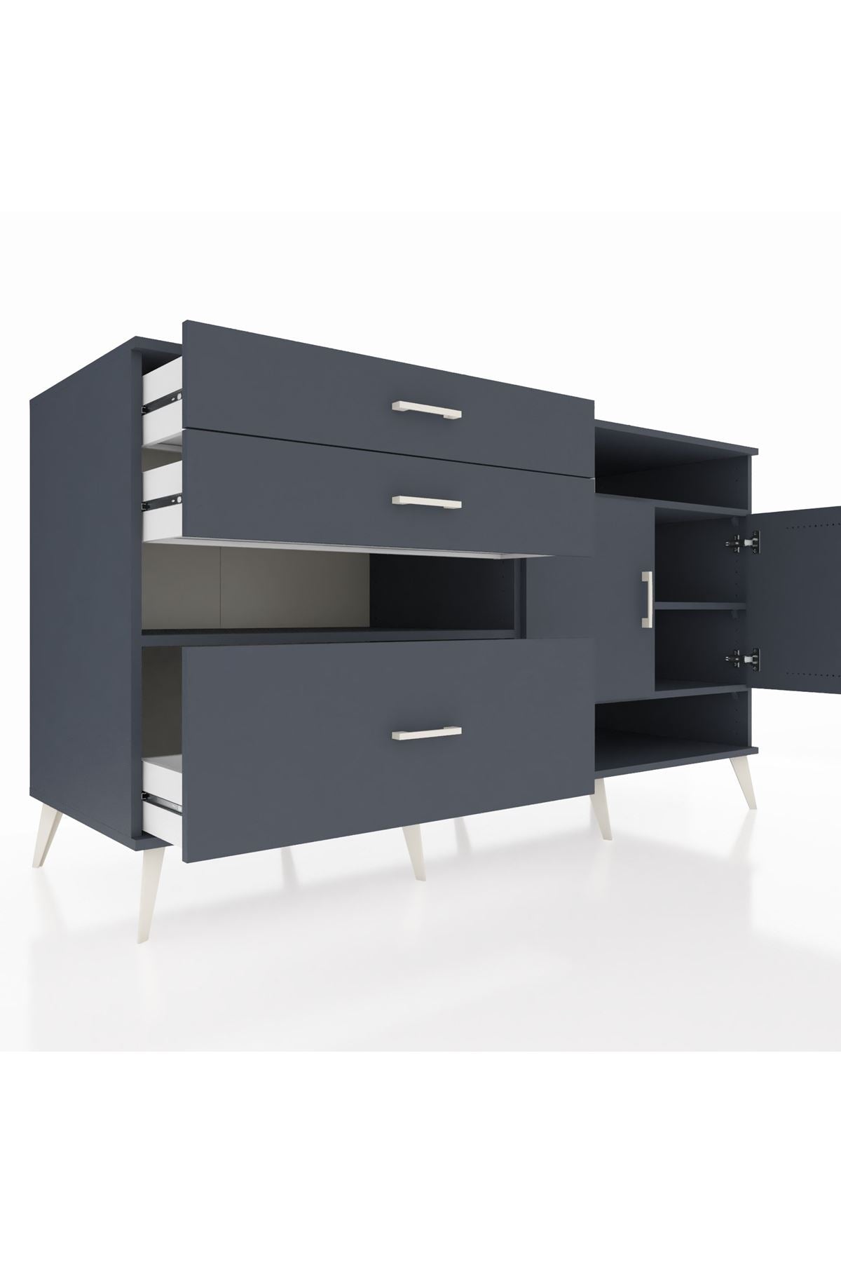 Kronos Konsol 4 Raflı 3 Çekmeceli 2 Kapaklı 176x59x99 Antrasit-Antrasit