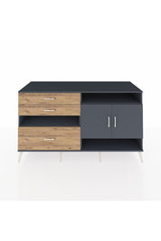 Kronos Konsol 4 Raflı 3 Çekmeceli 2 Kapaklı 176x59x99 Antrasit-Antrasit/Çam