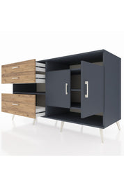 Kronos Konsol 4 Raflı 3 Çekmeceli 2 Kapaklı 176x59x99 Antrasit-Antrasit/Çam