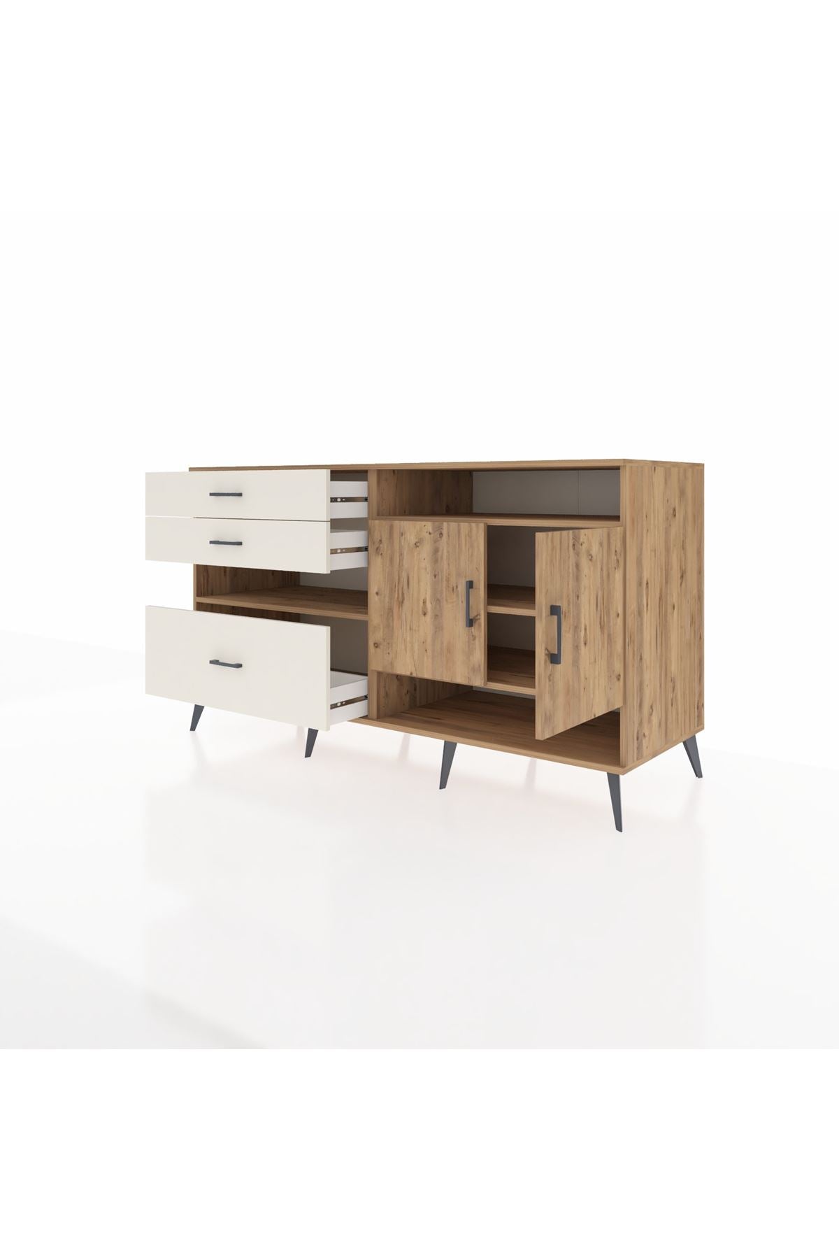 Kronos Konsol 4 Raflı 3 Çekmeceli 2 Kapaklı 176x59x99 Çam-Çam/Aytaşı