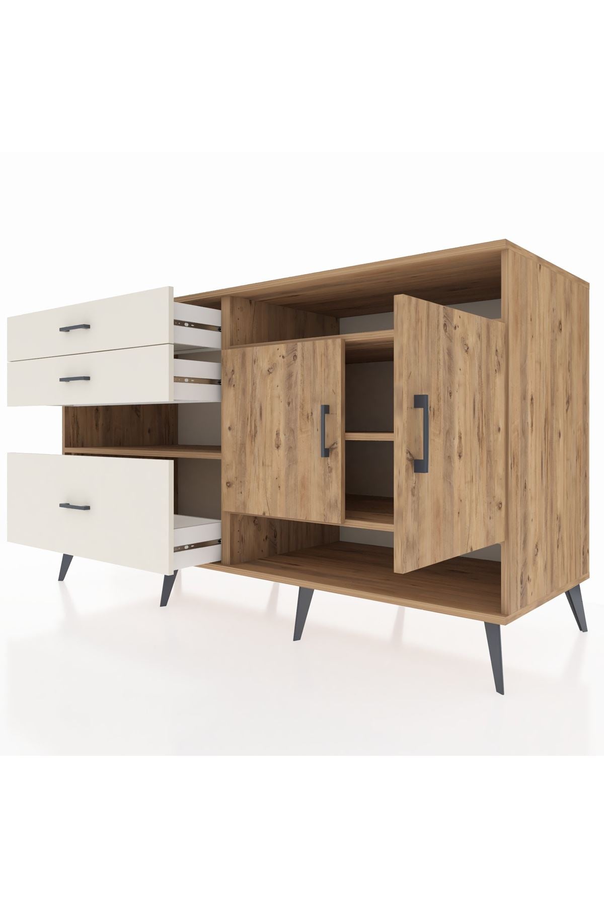 Kronos Konsol 4 Raflı 3 Çekmeceli 2 Kapaklı 176x59x99 Çam-Çam/Aytaşı