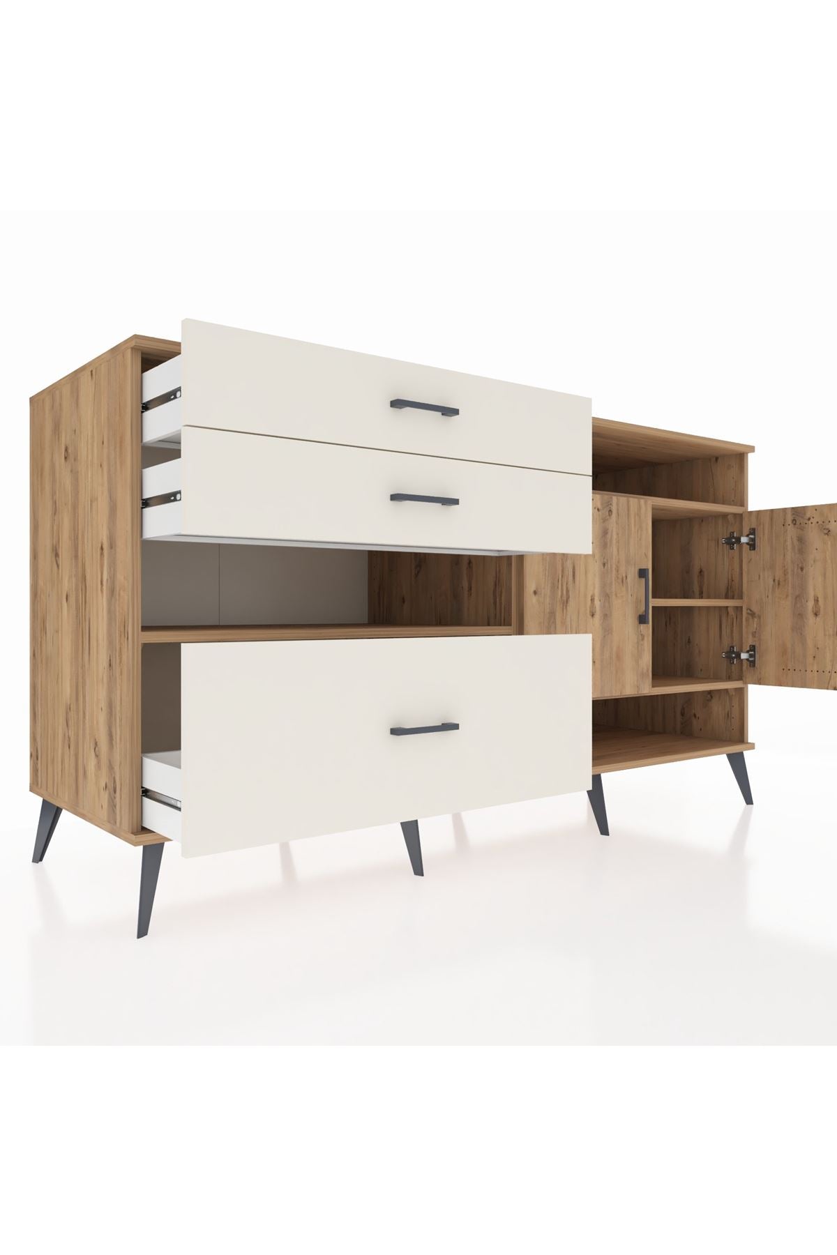 Kronos Konsol 4 Raflı 3 Çekmeceli 2 Kapaklı 176x59x99 Çam-Çam/Aytaşı