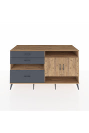 Kronos Konsol 4 Raflı 3 Çekmeceli 2 Kapaklı 176x59x99 Çam-Çam/Antrasit