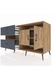 Kronos Konsol 4 Raflı 3 Çekmeceli 2 Kapaklı 176x59x99 Çam-Çam/Antrasit