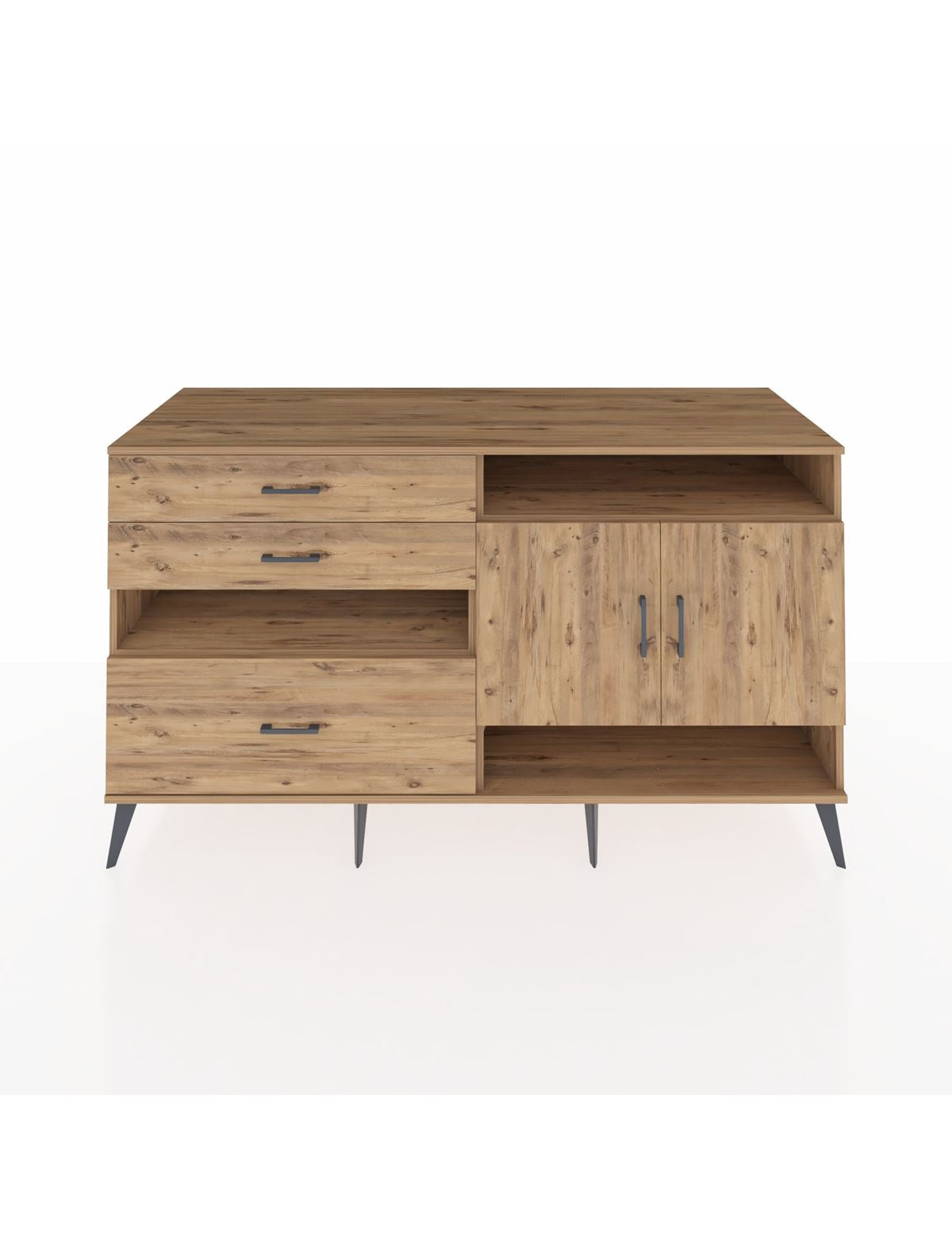 Kronos Konsol 4 Raflı 3 Çekmeceli 2 Kapaklı 176x59x99 Çam-Çam