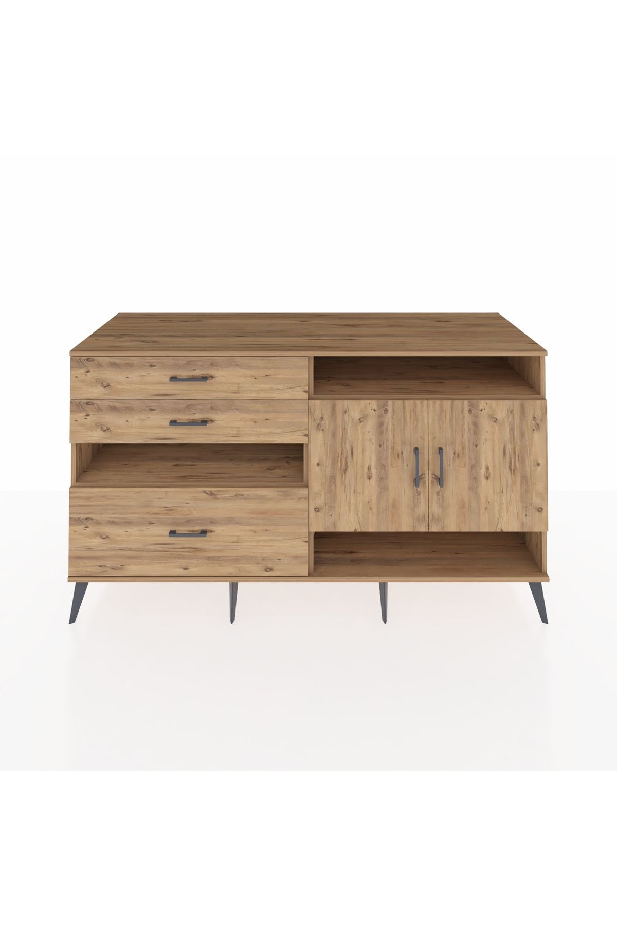 Kronos Konsol 4 Raflı 3 Çekmeceli 2 Kapaklı 176x59x99 Çam-Çam