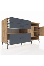 Kronos Konsol 4 Raflı 3 Çekmeceli 2 Kapaklı 176x59x99 Çam-Çam/Antrasit