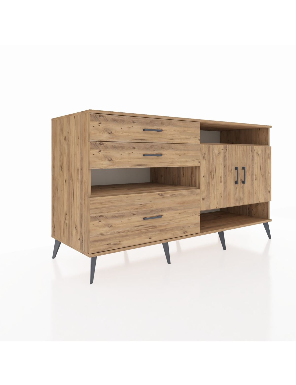 Kronos Konsol 4 Raflı 3 Çekmeceli 2 Kapaklı 176x59x99 Çam-Çam