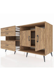 Kronos Konsol 4 Raflı 3 Çekmeceli 2 Kapaklı 176x59x99 Çam-Çam