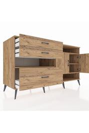 Kronos Konsol 4 Raflı 3 Çekmeceli 2 Kapaklı 176x59x99 Çam-Çam