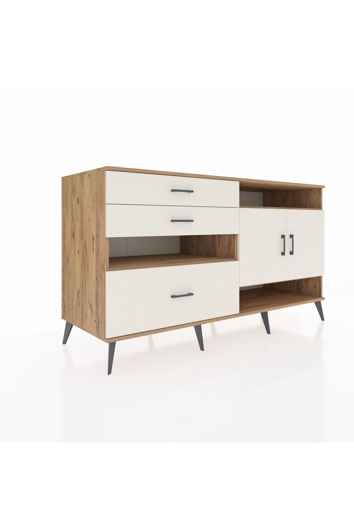 Kronos Konsol 4 Raflı 3 Çekmeceli 2 Kapaklı 176x59x99 Çam-Aytaşı