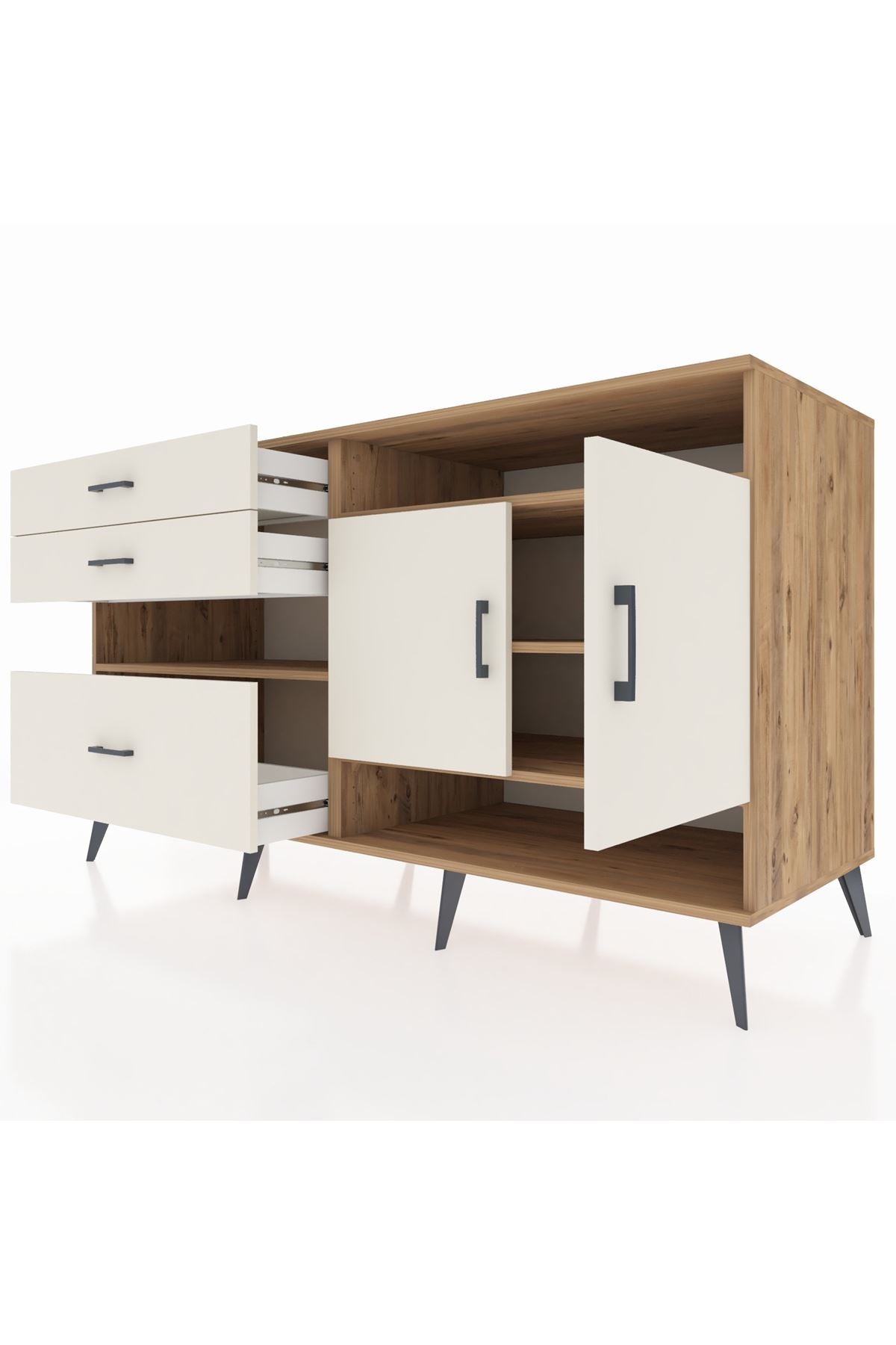 Kronos Konsol 4 Raflı 3 Çekmeceli 2 Kapaklı 176x59x99 Çam-Aytaşı