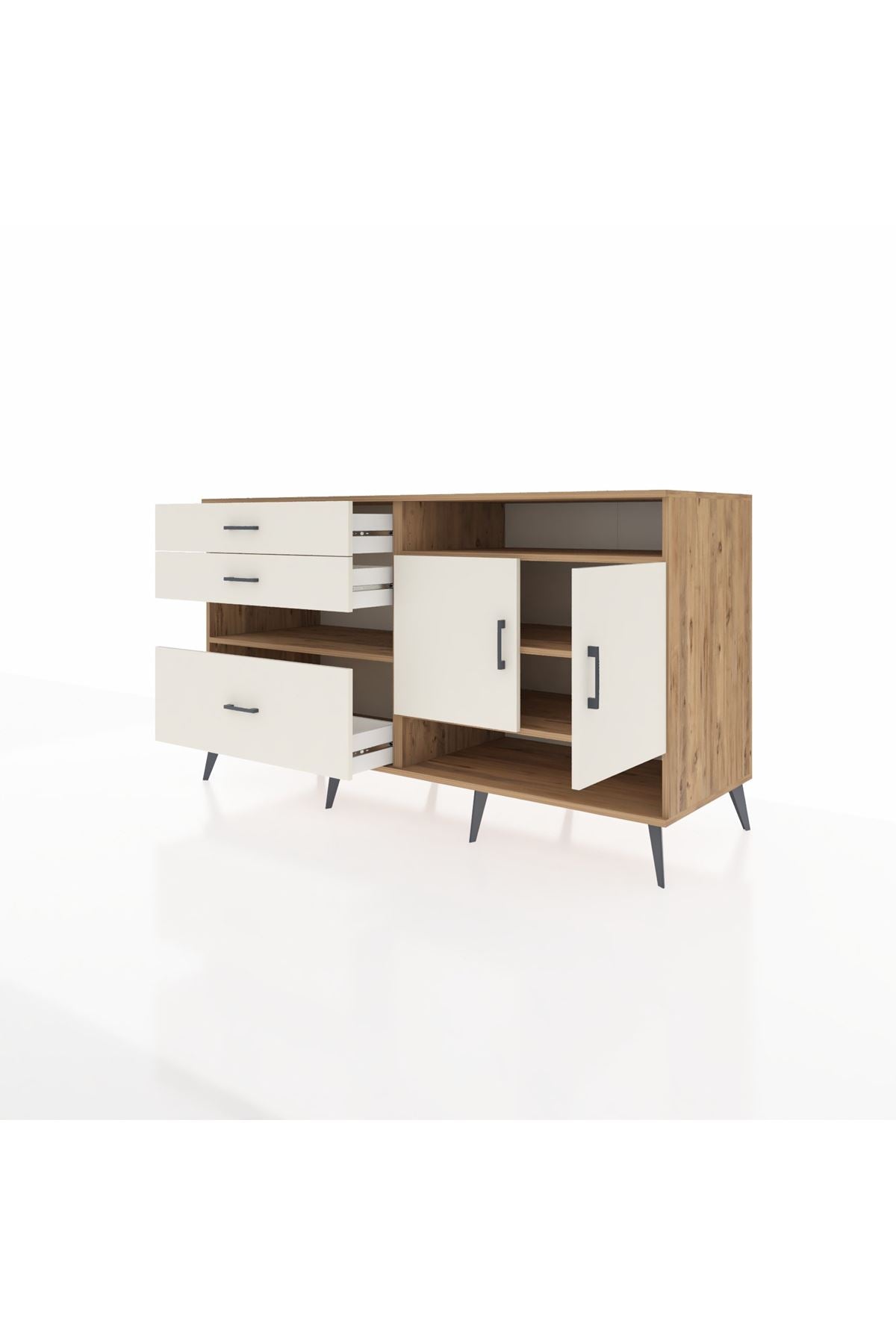 Kronos Konsol 4 Raflı 3 Çekmeceli 2 Kapaklı 176x59x99 Çam-Aytaşı