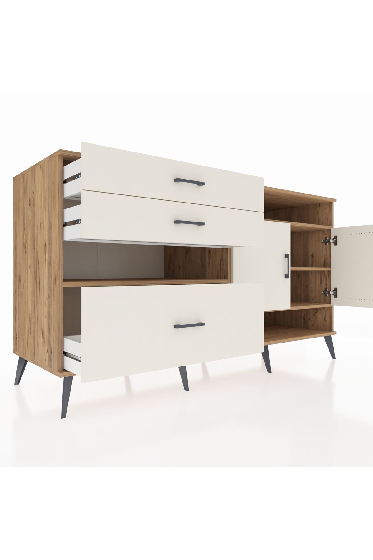 Kronos Konsol 4 Raflı 3 Çekmeceli 2 Kapaklı 176x59x99 Çam-Aytaşı