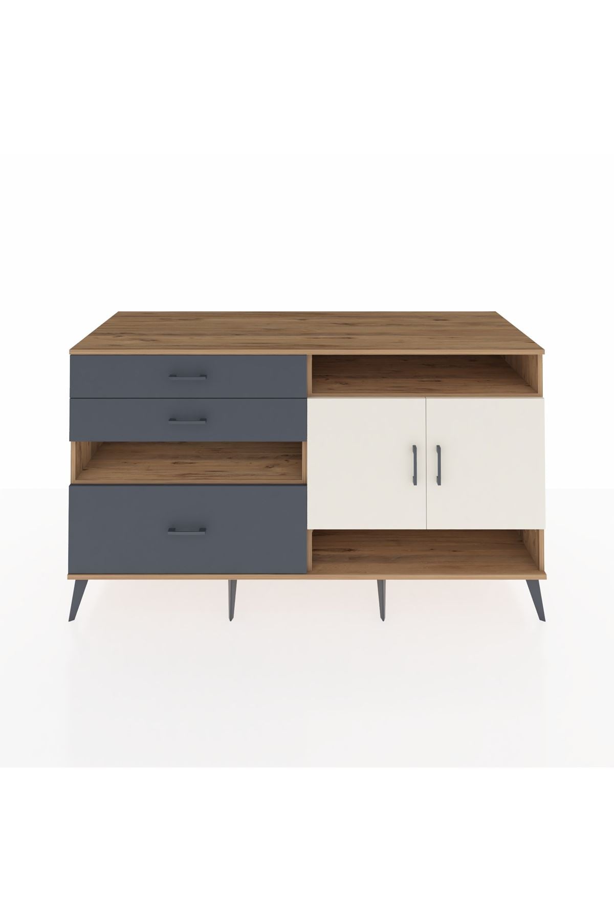 Kronos Konsol 4 Raflı 3 Çekmeceli 2 Kapaklı 176x59x99 Çam-Aytaşı/Antrasit