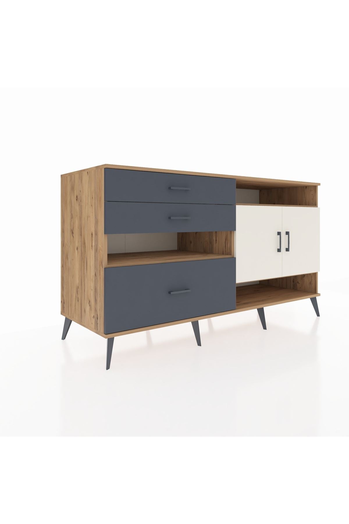 Kronos Konsol 4 Raflı 3 Çekmeceli 2 Kapaklı 176x59x99 Çam-Aytaşı/Antrasit